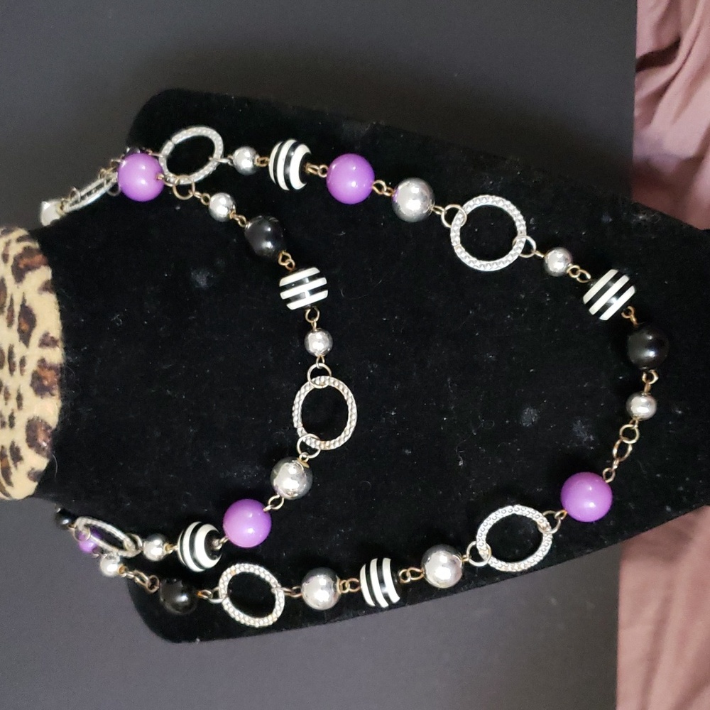 Silver Rings,Purple,B&W Beads Necklace